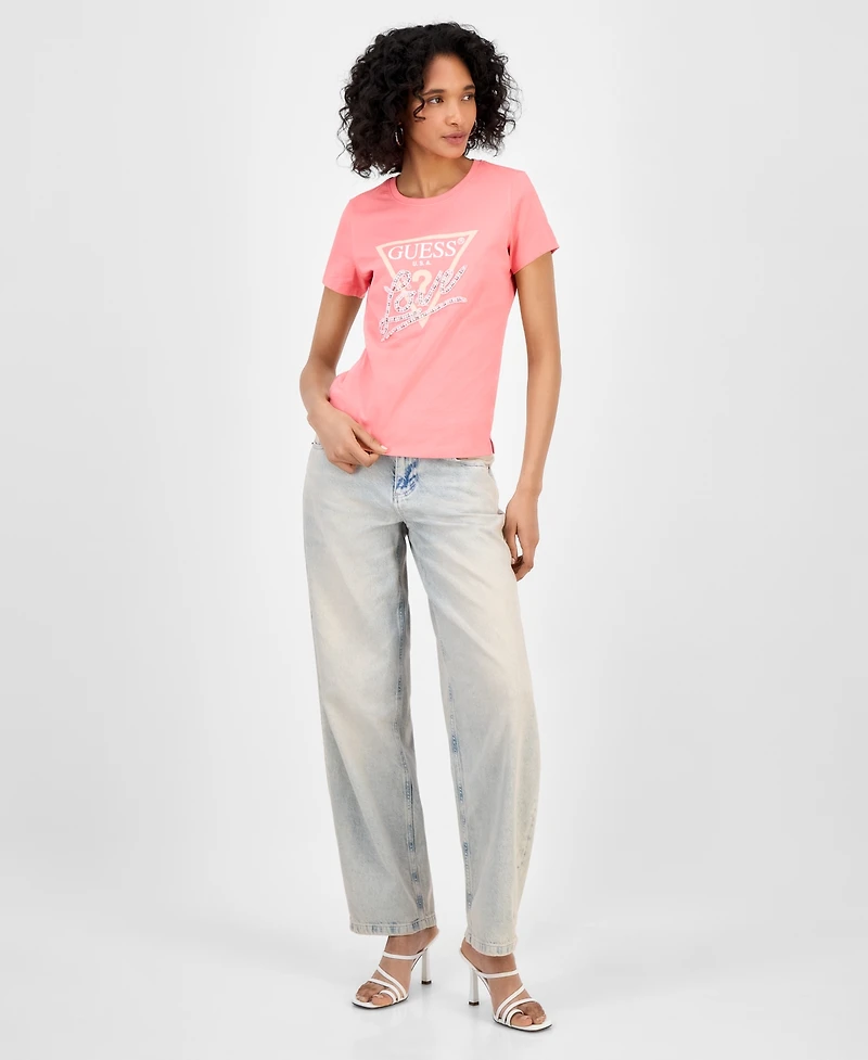 Guess Women's Embellished Love Triangle T-Shirt