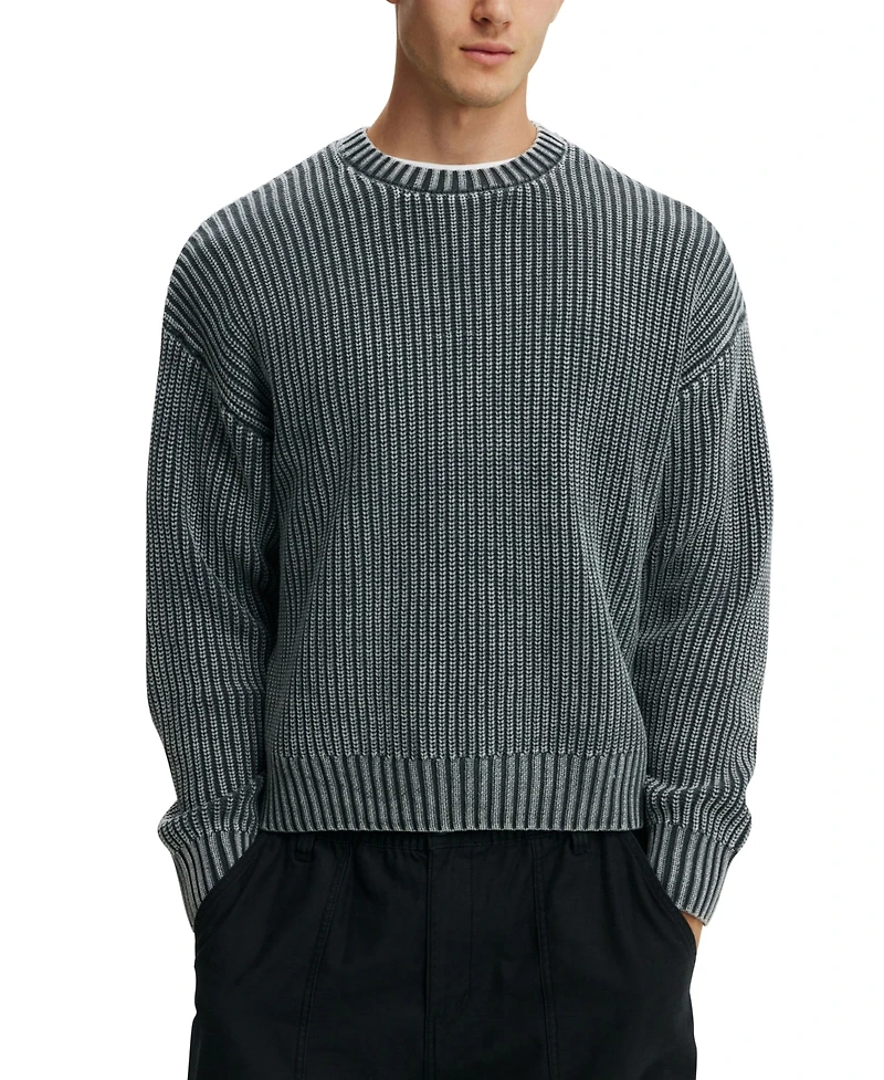 Cotton On Men's Washed Box Fit Crew Knit Sweater