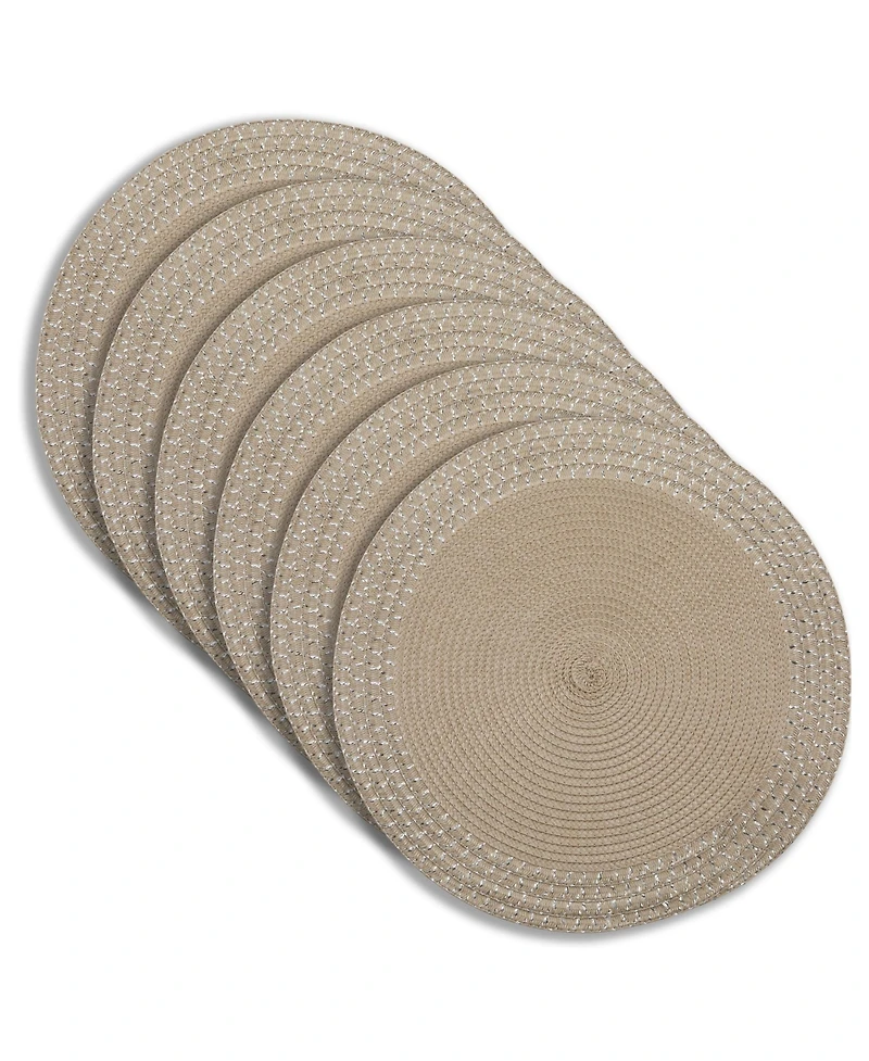 Dainty Home Sparkles 15" Round Woven Placemats Set of 6 - Durable, Reversible & Non-Slip Table Mats