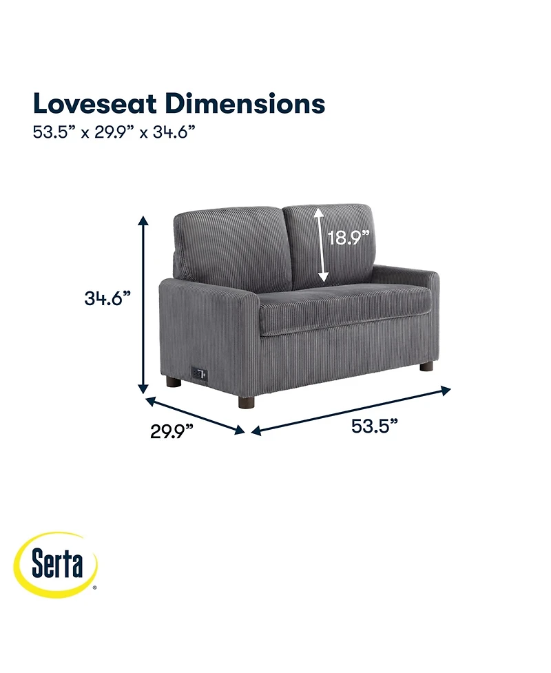 Serta 53.3" Corduroy Danson Convertible Loveseat with Charging Port