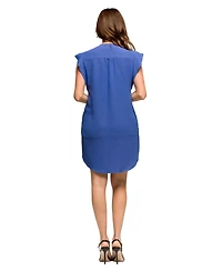24seven Comfort Apparel Women's V Neck Cap Sleeve Knee Length Pocket Dress