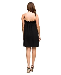 24seven Comfort Apparel Women's Square Neck Spaghetti Strap Smocked Pocket Mini Dress