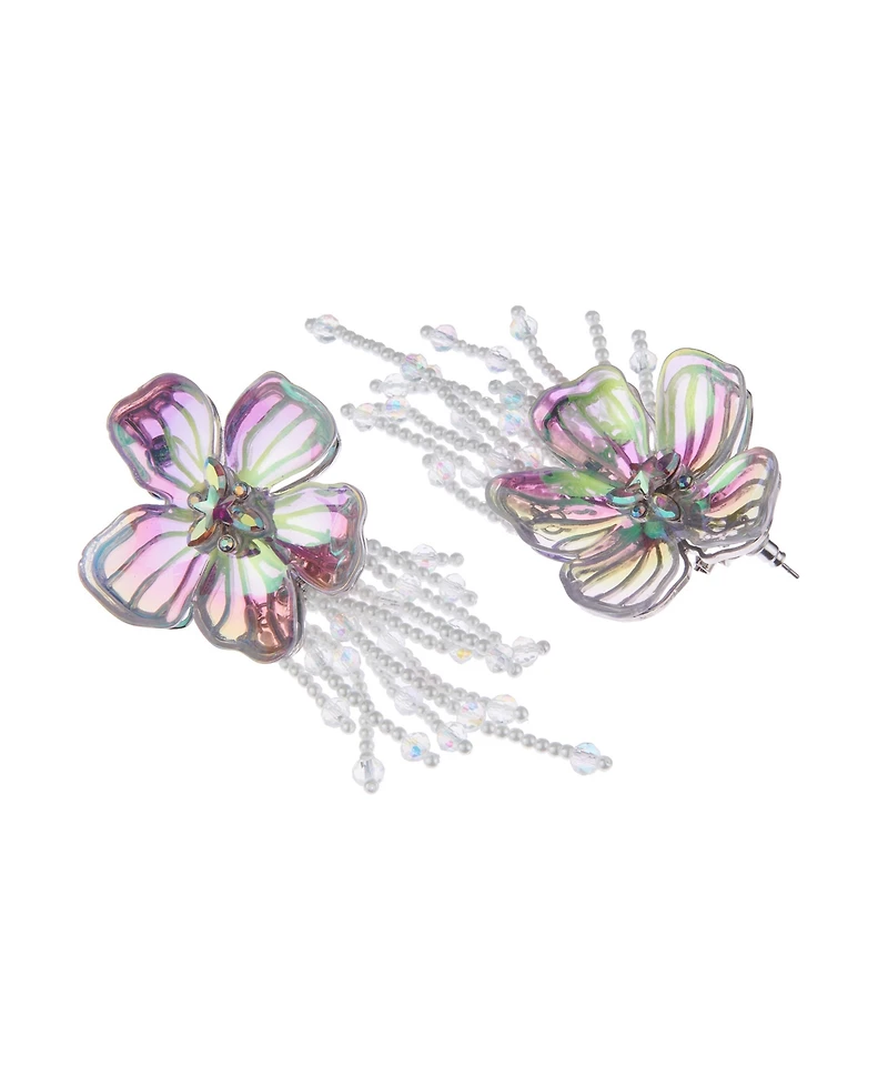 Betsey Johnson Faux Stone Garden Glam Flower Fringe Drop Earrings