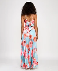 Katia Rae Juniors' Floral Bow-Back Pleated Maxi Dress