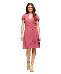 24seven Comfort Apparel Women's Mandarin Collar Knee Length Wrap Dress