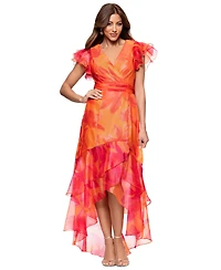 Xscape Women's Printed Flutter-Sleeve Ruffle-Trim Dress