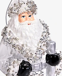 Holiday Lane Gilded Glamour Silver Santa Ornament, Macy's Exclusive