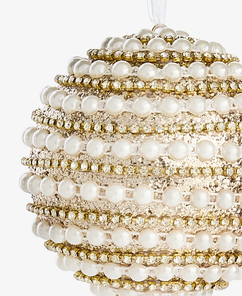 Holiday Lane Gilded Glamour Pearl Stripe Ball Ornament, Macy's Exclusive
