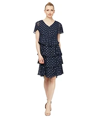 Sl Fashions Petite Metallic Print Tiered Dress
