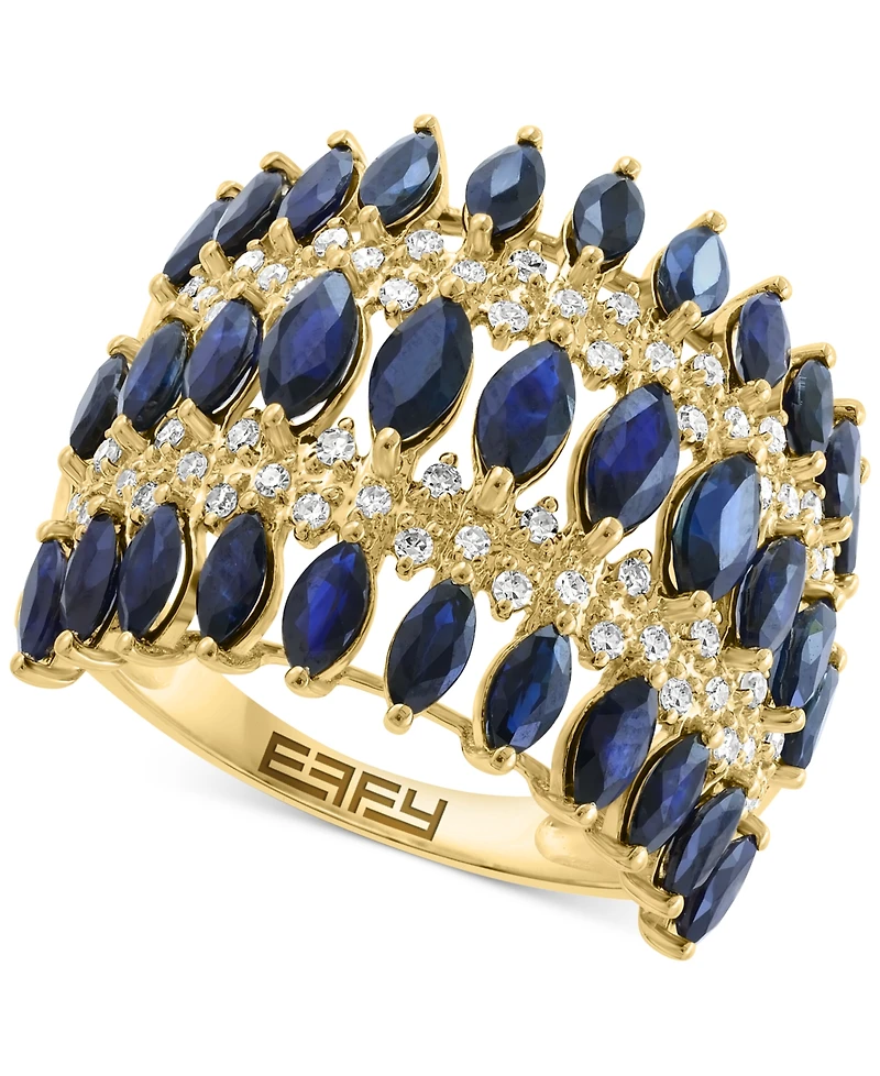 Effy Sapphire (3-5/8 ct. t.w.) & Diamond (5/8 ct. t.w.) Crown Inspired Statement Ring in 14k Gold