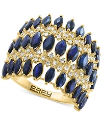 Effy Sapphire (3-5/8 ct. t.w.) & Diamond (5/8 ct. t.w.) Crown Inspired Statement Ring in 14k Gold