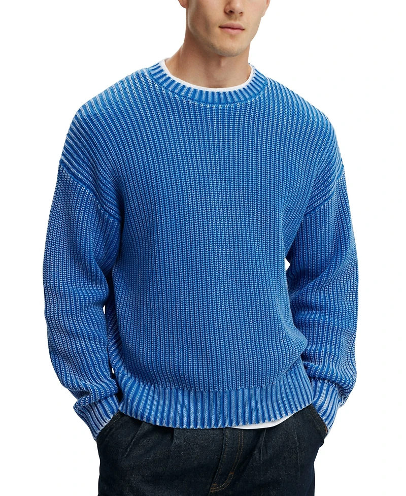 Cotton On Men's Washed Box Fit Crew Knit Sweater