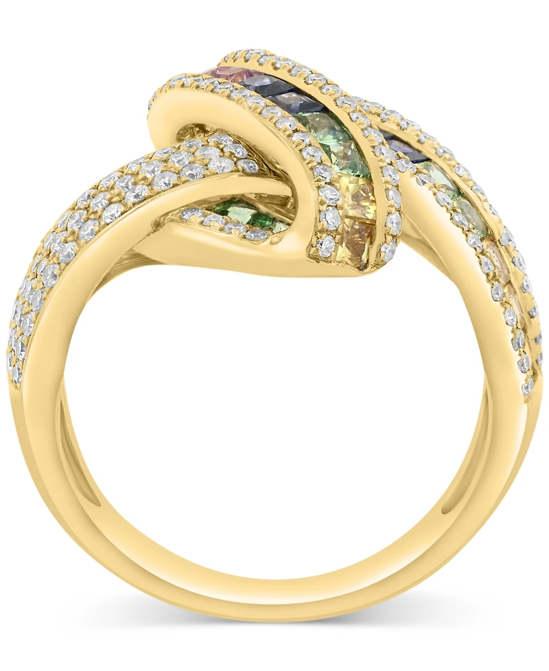 Effy Multi-Sapphire (1-1/4 ct. t.w.), Green Garnet (1/4 ct. t.w.) & Diamond (5/8 ct. t.w.) Crossover Statement Ring in 14k Gold
