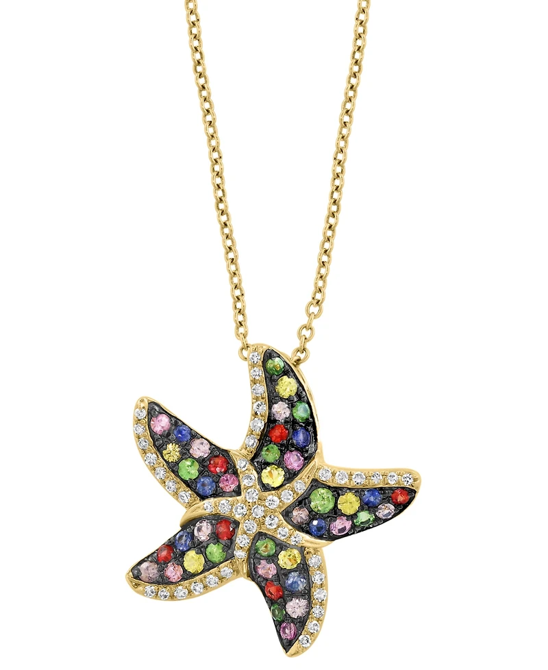 Effy Multi-Sapphire (1/2 ct. t.w.), Green Garnet (1/6 ct. t.w.) & Diamond (1/6 ct. t.w.) Starfish 18" Pendant Necklace in 14k Gold