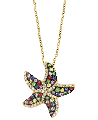 Effy Multi-Sapphire (1/2 ct. t.w.), Green Garnet (1/6 ct. t.w.) & Diamond (1/6 ct. t.w.) Starfish 18" Pendant Necklace in 14k Gold
