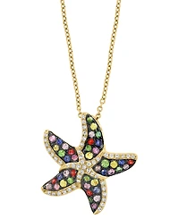 Effy Multi-Sapphire (1/2 ct. t.w.), Green Garnet (1/6 ct. t.w.) & Diamond (1/6 ct. t.w.) Starfish 18" Pendant Necklace in 14k Gold