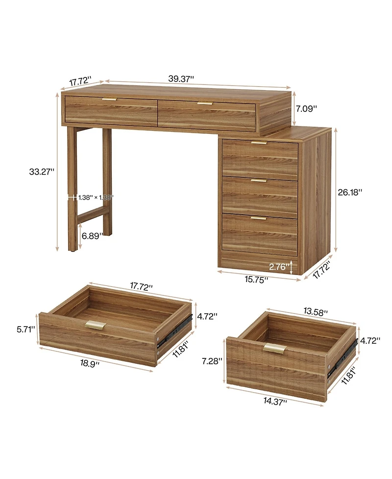 Tribesigns Computer Desk with 5 Drawers,Modern Wooden Study Table Office Workstation for Home Office, Small Spaces