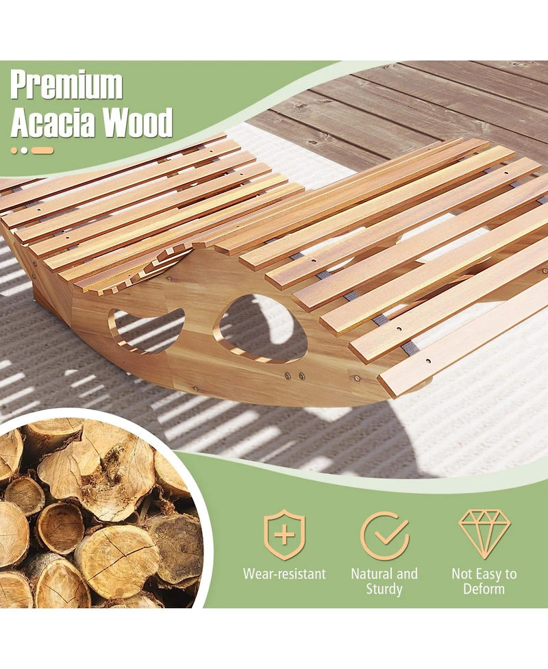 Acacia Wood Patio Rocking Sun Lounger with Ergonomic Curved Seat