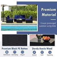 5 Piece Outdoor Furniture Set with Seat & Back Cushions Tempered Glass Tabletop