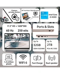 Hp Essential 17.3" Daily Traditional Laptop Intel Core i3 N305 8GB Ram Intel Uhd Graphics 512GB Ssd Storage Windows 11 Home Hd+ 60Hz - Rose