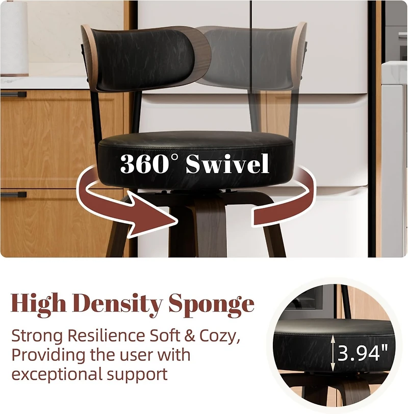 Dyhome 24 inches Bar Stools Set of 3, Modern Counter Height with Wood Back, Boucle Fabric Upholstered Barstools for Home, Cafe