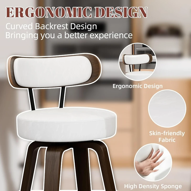 Dyhome 24 inches Bar Stools Set of 3, Modern Counter Height Bar Stools with Wood Back, Boucle Fabric Upholstered Barstools for Home, Cafe