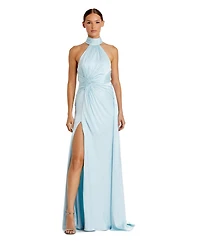 Mac Duggal Women's Open Back High Neck Side Ruched Gown