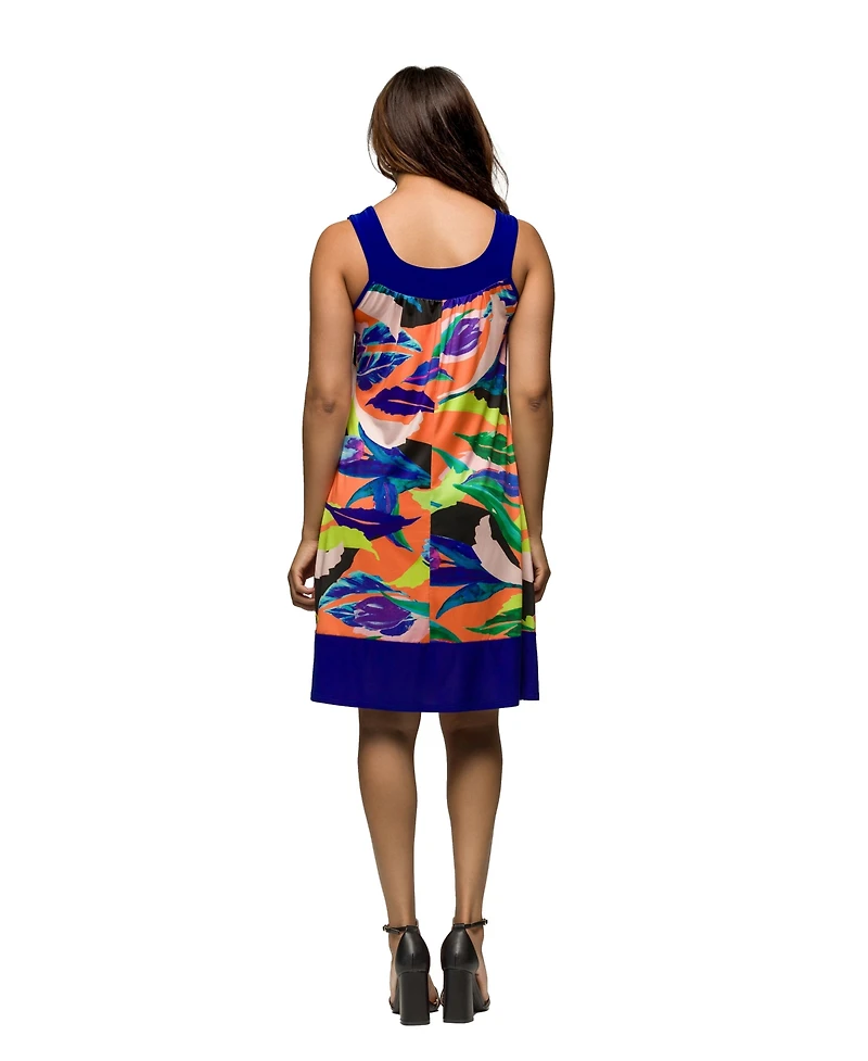 24seven Comfort Apparel Women's Multicolor Scoop Neck Sleeveless Knee Length Dress