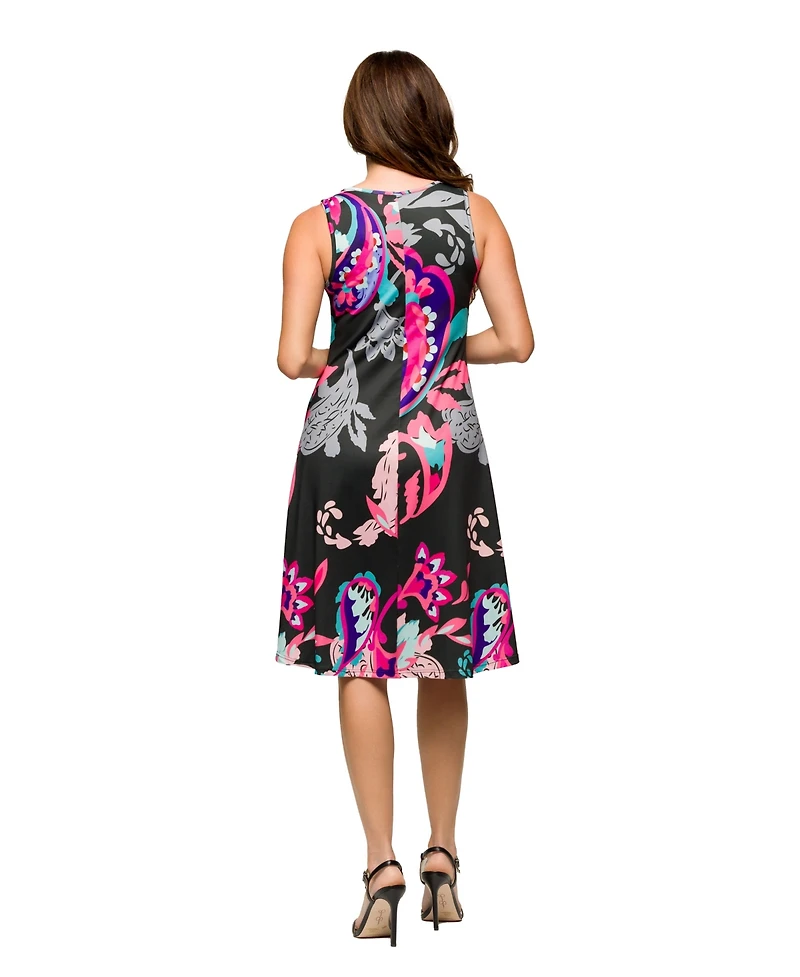 24seven Comfort Apparel Women's Pink Paisley Print Sleeveless Knee Length Tank Swing Dress