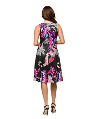 24seven Comfort Apparel Women's Pink Paisley Print Sleeveless Knee Length Tank Swing Dress