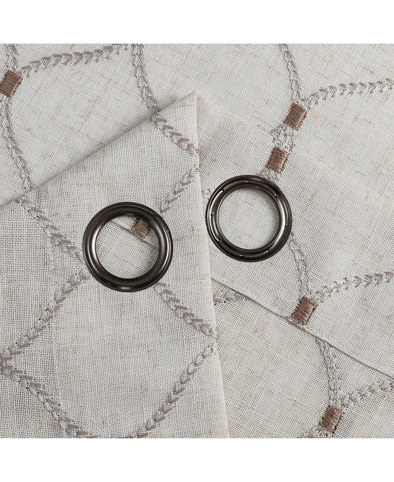 Kate Aurora 1 Piece Vienna Lux Embroidered Linen Blend Semi Sheer Grommet Window Curtain Panel - 84 in. Long