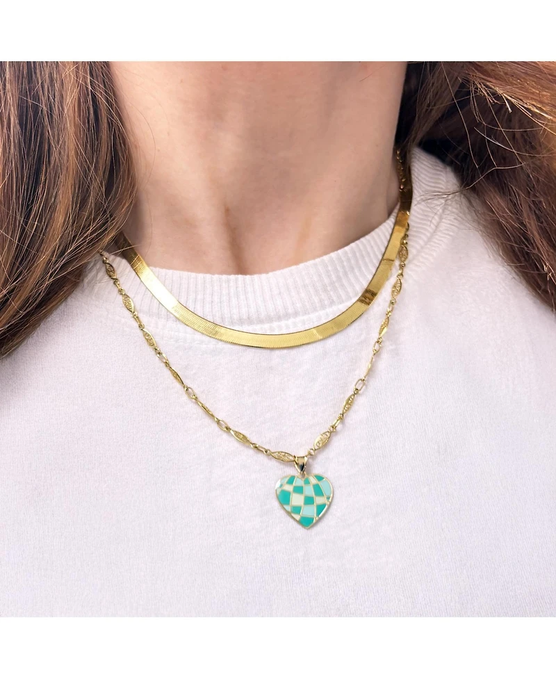 The Lovery Teal Enamel Heart Charm 14K Gold
