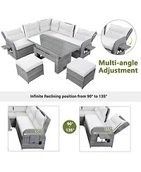 Mondawe Outdoor Furniture Set Patio Rattan with an Adjustable Table