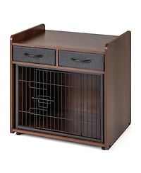 Indoor Dog Crate Furniture with 2 Fabric Drawers and End Table – Multi-Functional Pet Cage for Home Use