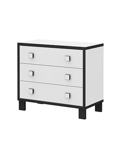 Bedside table with three drawers, side table with square handles, white wooden end table, suitable for bedrooms, living rooms, offices