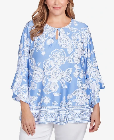 Ruby Rd. Plus Size Puff Print Ruffle Top