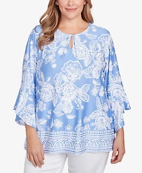 Ruby Rd. Plus Size Puff Print Ruffle Top
