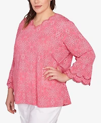 Ruby Rd. Plus Print Solid Burnout Top