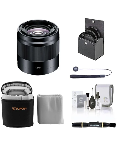 Sony E 50mm f/1.8 Oss Lens for Sony E, Silver, Bundle with 49mm Filter Kit, Lens Case, Lens Cleaner, Cleaning Kit, Lens Cap Tether