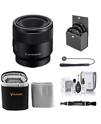 Sony Fe 50mm f/2.8 Macro Lens for Sony E, Bundle with 55mm Filter Kit, Lens Case, Lens Cleaner, Cleaning Kit, Lens Cap Tether