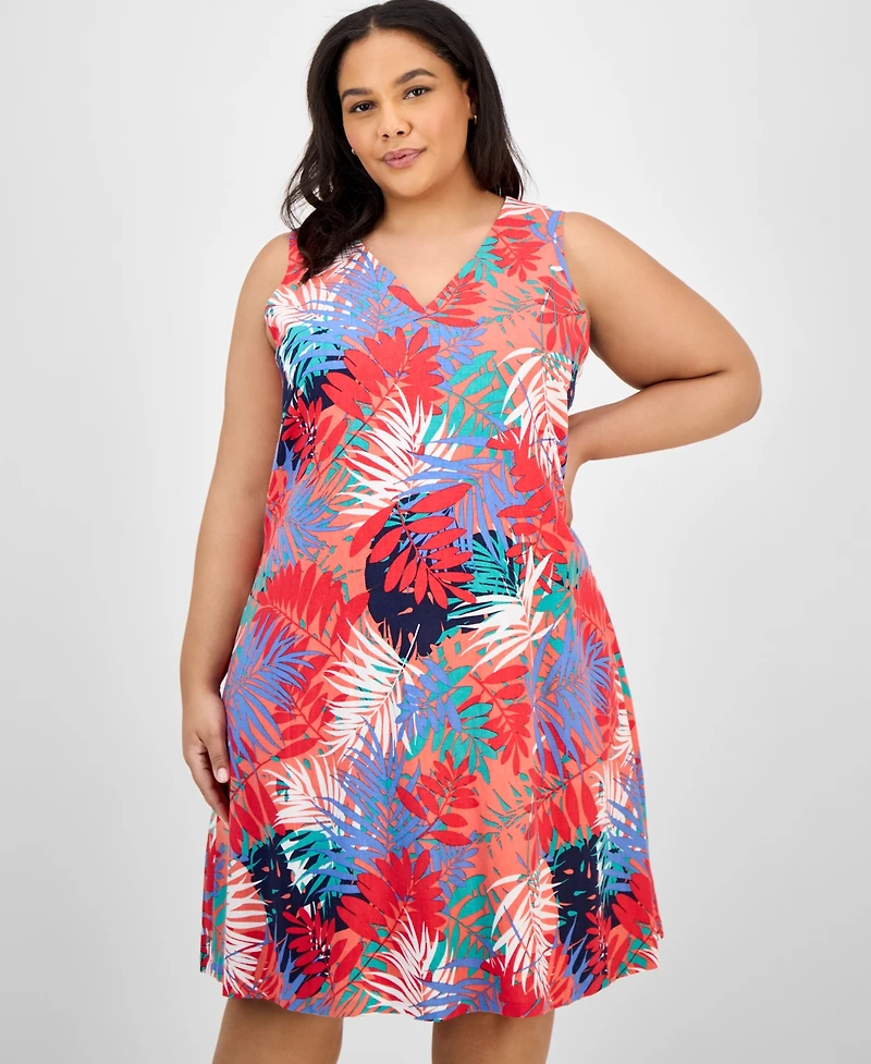 Jones New York Plus Size Printed Linen-Blend Dress