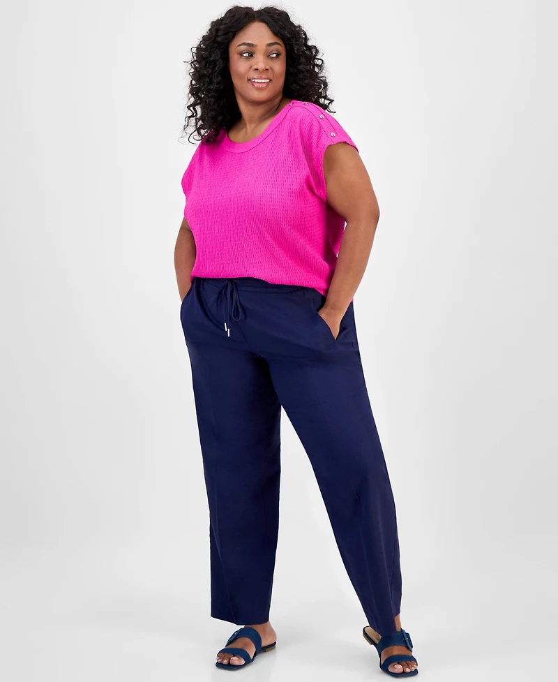 Jones New York Plus Size Crinkled Button-Trim Top