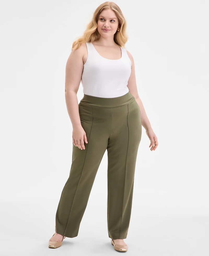 Jones New York Plus Serenity Piping-Trim Ponte-Knit Pants