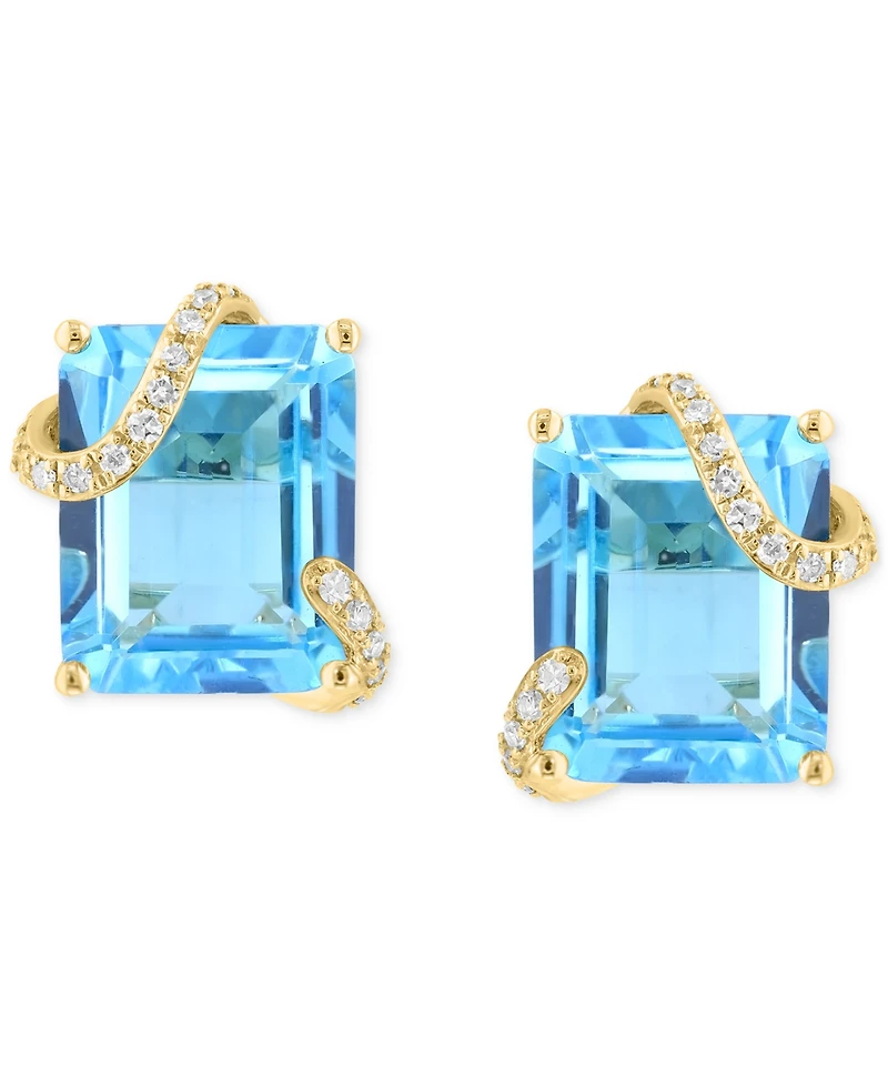 Effy Blue Topaz (9 ct. t.w.) & Diamond (1/10 ct. tw.) Wrap Stud Earrings in 14k Gold