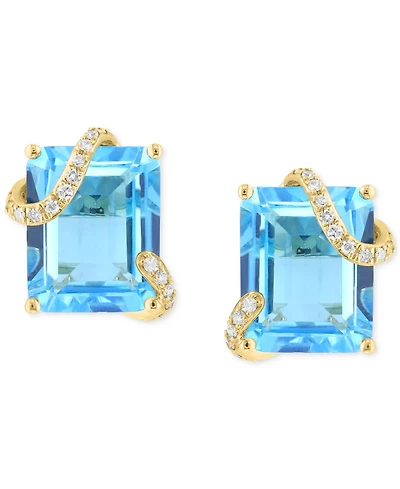 Effy Blue Topaz (9 ct. t.w.) & Diamond (1/10 ct. tw.) Wrap Stud Earrings in 14k Gold