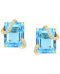 Effy Blue Topaz (9 ct. t.w.) & Diamond (1/10 ct. tw.) Wrap Stud Earrings in 14k Gold
