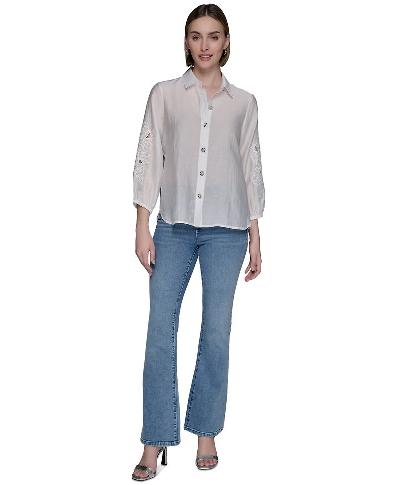 Karl Lagerfeld Paris Women's Floral Cutout Blouse