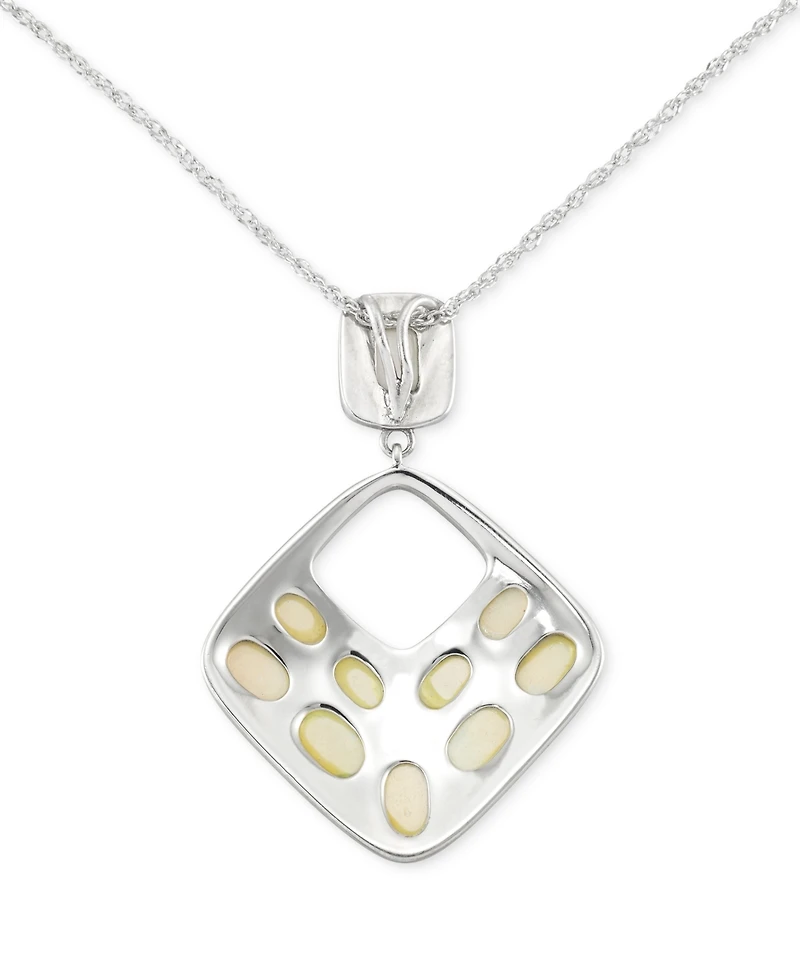 Mother of Pearl & Marcasite Square 18" Pendant Necklace in Sterling Silver