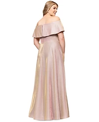 Betsy & Adam Plus Metallic Off-The-Shoulder Gown