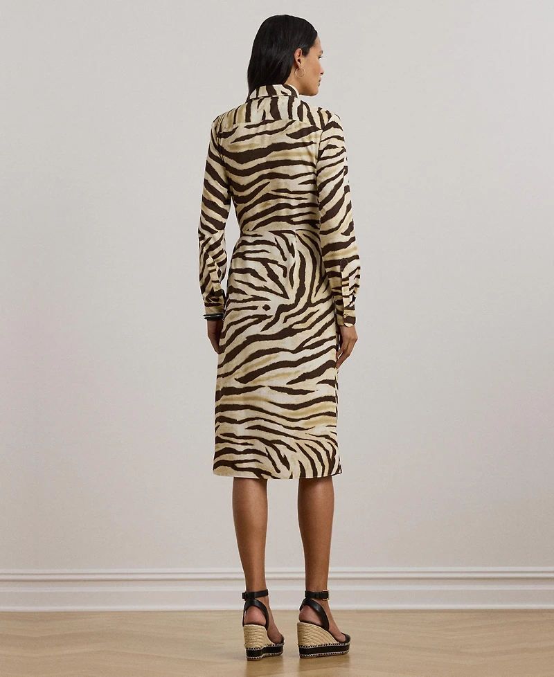 Lauren Ralph Women's Zebra-Print Tie-Front Crepe Shirtdress